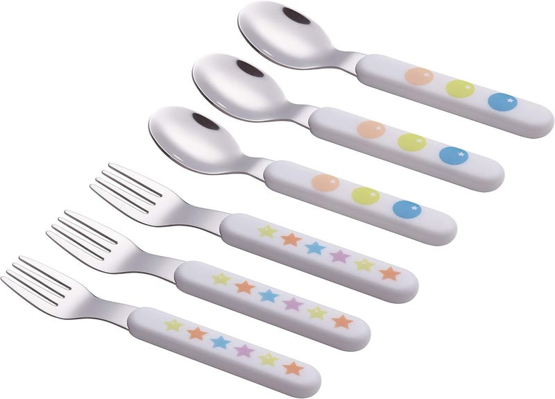 Exzact Kids Flatware 6pcs Stainless Steel 18/10 Toddler Utensils Flatware- 3 x Forks, 3 x Spoons- BPA Free, Dishwasher Safe - 12 M+ - Stars & Dots - Image 3